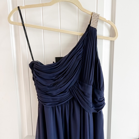 Calvin Klein Navy Blue One Pearlescent Strap Gathered Front Gown Size 6 - Picture 5 of 10